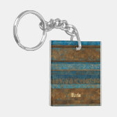 Blauw Bronzen en Gouden Grunge Strepen Sleutelhanger (Voorkant Links)