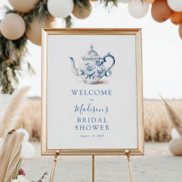 Blauw Bruids Tea Party Bruiloft Douche Welkomstbor Poster