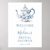 Blauw Bruids Tea Party Bruiloft Douche Welkomstbor Poster (Voorkant)