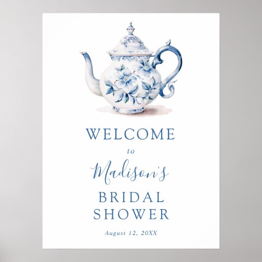 Blauw Bruids Tea Party Bruiloft Douche Welkomstbor Poster (Voorkant)
