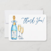 Blauw Bruidsfeest Dankkaart voor Champagne Thema Bedankkaart (Voorkant)
