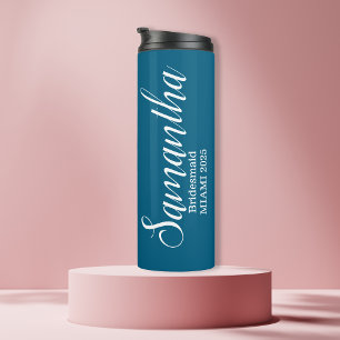 Blauw bruidsmeisje naam op maat  thermosbeker