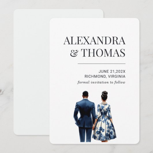 Blauw bruidspaar Afro-Amerikaans Kaart (Voorkant / Achterkant)