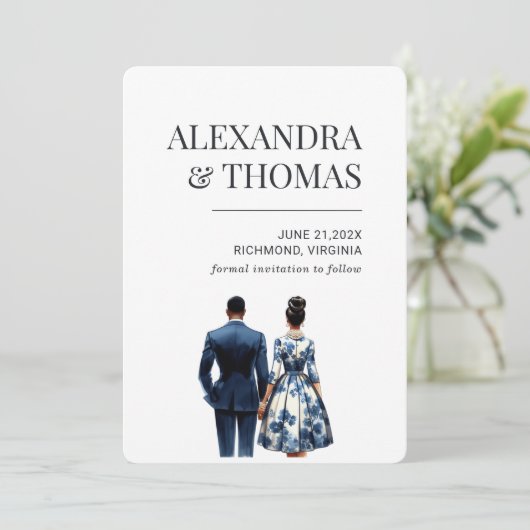 Blauw bruidspaar Afro-Amerikaans Kaart (Staand voorkant)