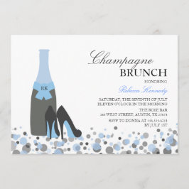 Blauw Bruidsuitnodiging Champagne Brunch Kaart