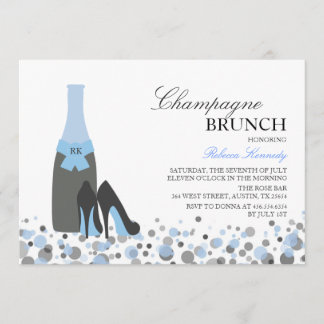 Blauw Bruidsuitnodiging Champagne Brunch Kaart