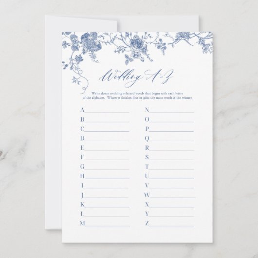 Blauw Bruiloft A-Z Alfabet Vrijgezellenfeest Spel  Kaart (Voorkant)