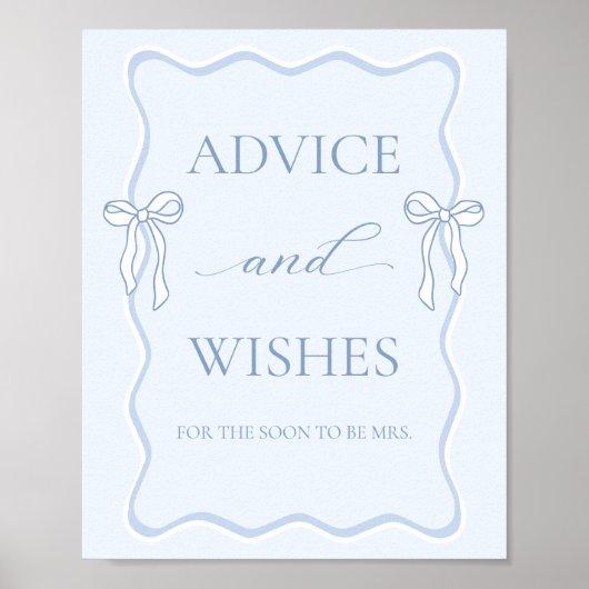 Blauw Bruiloft Bridal Shower Advies Wensen Poster (Voorkant)
