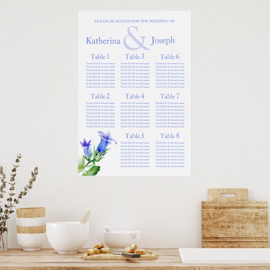Blauw-bruiloft Zittafel Planner 1-8 Poster (Keuken)