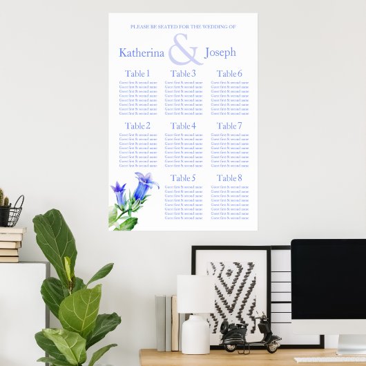 Blauw-bruiloft Zittafel Planner 1-8 Poster (Thuiskantoor)