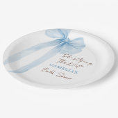 Blauw Bruiloftsfeest met Strik Papieren Bordje (Gekanteld)