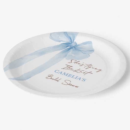 Blauw Bruiloftsfeest met Strik Papieren Bordje (Gekanteld)