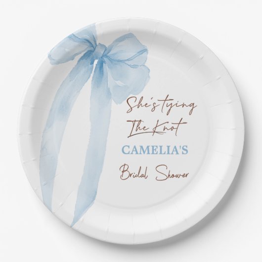 Blauw Bruiloftsfeest met Strik Papieren Bordje (Voorkant)