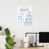 Blauw Bruiloftstoren Verlovingsfeest Welkom Poster (Thuiskantoor)