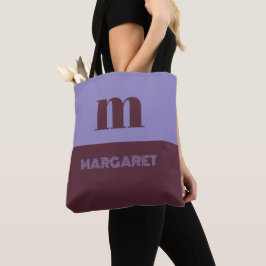 blauw & bruin aangepaste initiële naam modern tote bag