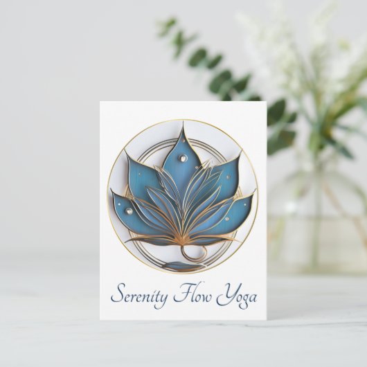 Blauw Bruin Abstract Lotus Bloem Elegant Stijlvol Briefkaart (Staand voorkant)