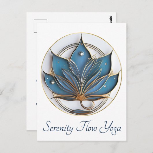 Blauw Bruin Abstract Lotus Bloem Elegant Stijlvol Briefkaart (Voorkant / Achterkant)