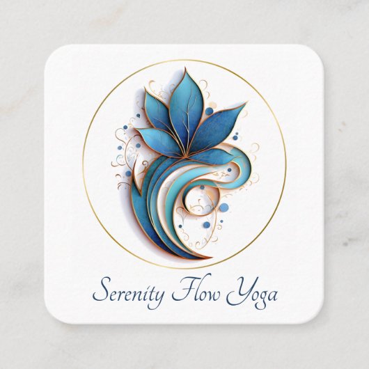 Blauw Bruin Abstract Lotus Elegant stijlvol QRC Vierkante Visitekaartje (Voorkant)