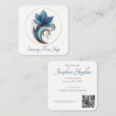 Blauw Bruin Abstract Lotus Elegant stijlvol QRC Vierkante Visitekaartje (Voorkant / Achterkant)