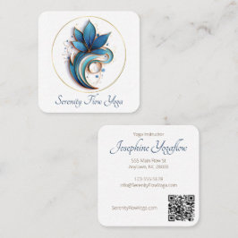 Blauw Bruin Abstract Lotus Elegant stijlvol QRC Vierkante Visitekaartje