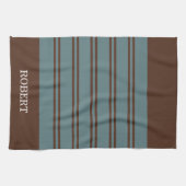 Blauw &Bruin Abstract Patroon Monogram naam Theedoek (Horizontaal)