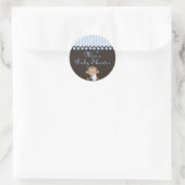 Blauw & Bruin Apenontwerp Baby Shower Sticker (Tas)