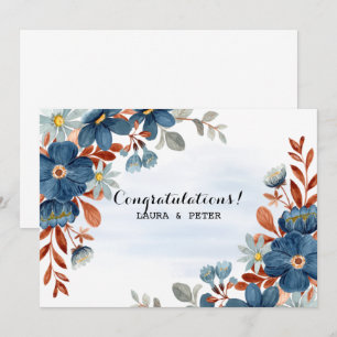 Blauw & Bruin Aquarel Bloem Congratulaties Kaart