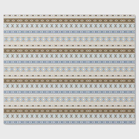 Blauw Bruin Azteekse Tribal Gift Wrap Cadeaupapier (Vlak)