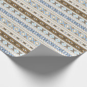 Blauw Bruin Azteekse Tribal Gift Wrap Cadeaupapier (Hoek)