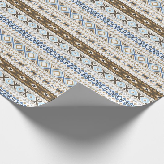 Blauw Bruin Azteekse Tribal Gift Wrap Cadeaupapier (Hoek)