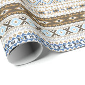 Blauw Bruin Azteekse Tribal Gift Wrap Cadeaupapier (Rol Hoek)
