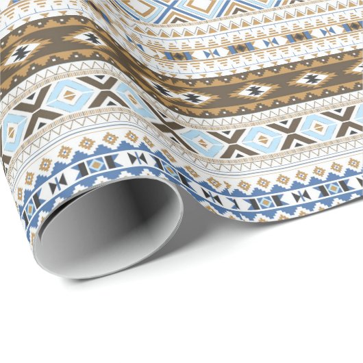 Blauw Bruin Azteekse Tribal Gift Wrap Cadeaupapier (Rol Hoek)