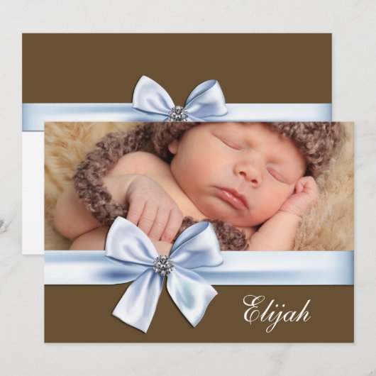 Blauw Bruin Baby Boy Foto Aankondigingen van de ge (Voorkant / Achterkant)