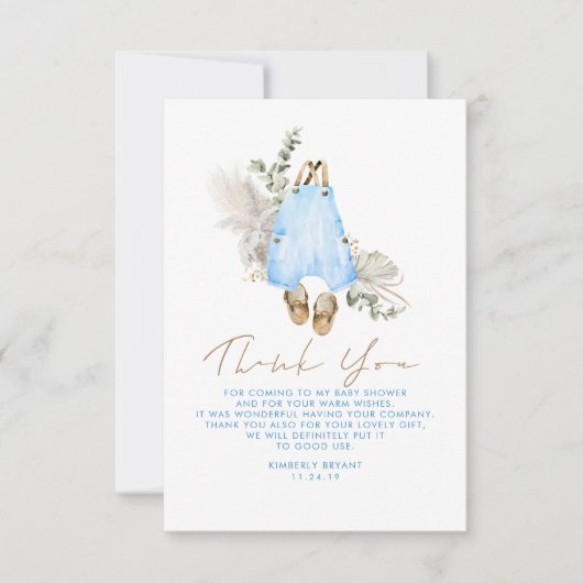 Blauw bruin Baby shower weinig bedankt (Voorkant)