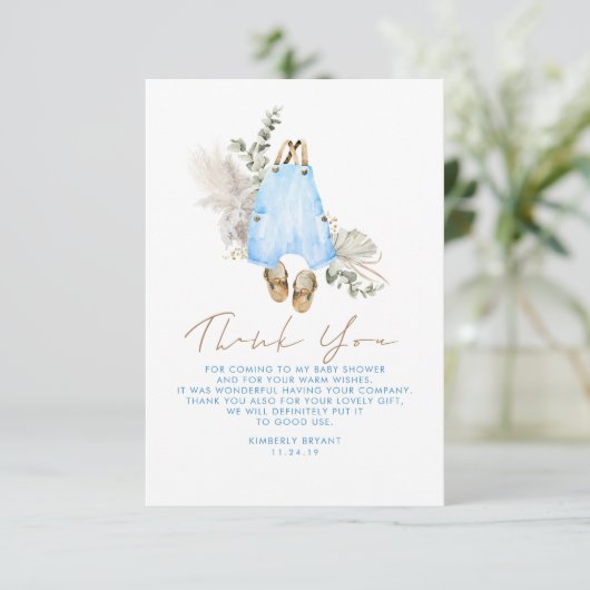 Blauw bruin Baby shower weinig bedankt (Staand voorkant)