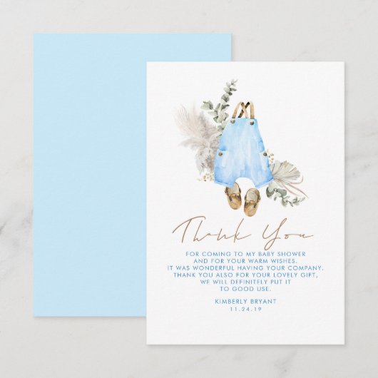 Blauw bruin Baby shower weinig bedankt (Voorkant / Achterkant)