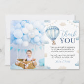 Blauw Bruin Beer Jongen Verjaardagsfoto Dank u kaa Bedankkaart (Voorkant)