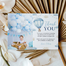 Blauw Bruin Beer Jongen Verjaardagsfoto Dank u kaa Bedankkaart