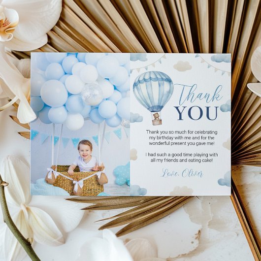 Blauw Bruin Beer Jongen Verjaardagsfoto Dank u kaa Bedankkaart