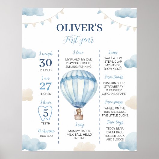 Blauw Bruin Beer Verjaardag Milestone Sign Poster (Voorkant)