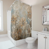 Blauw Bruin Beige Boerderij Bloemen Douchegordijn (In situ)