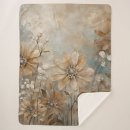Blauw Bruin Beige Boerderij Bloemen Sherpa Deken