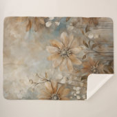 Blauw Bruin Beige Boerderij Bloemen Sherpa Deken (Voorkant (horizontaal))