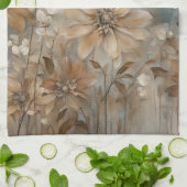 Blauw Bruin Beige Boerderij Bloemen Theedoek (Gevouwen)