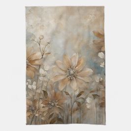 Blauw Bruin Beige Boerderij Bloemen Theedoek