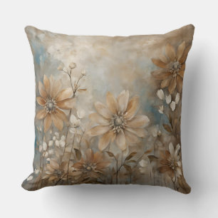 Blauw bruin beige boerderij bloemenkussen kussen
