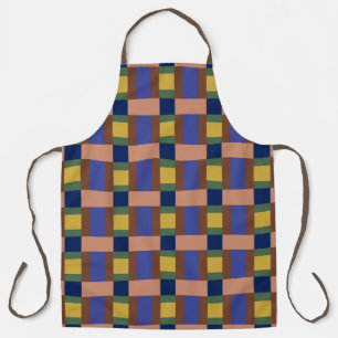 Blauw Bruin Beige Groen Geel Kleur Blokprint Schort