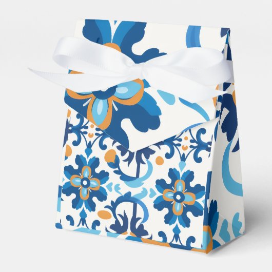 Blauw & Bruin Bloemen Gift Bag met deksel Bedankdoosjes (Voorkant Zijde)