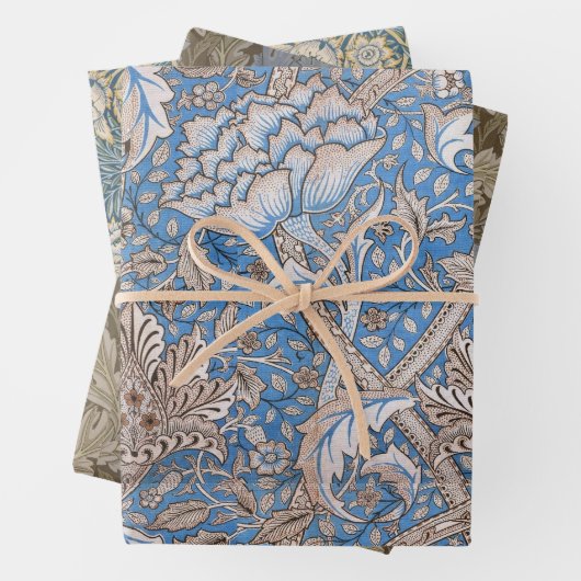 Blauw Bruin Bloemen William Morris Patterns Inpakpapier Vel (In situ)