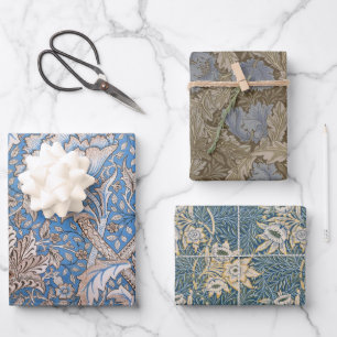 Blauw Bruin Bloemen William Morris Patterns Inpakpapier Vel